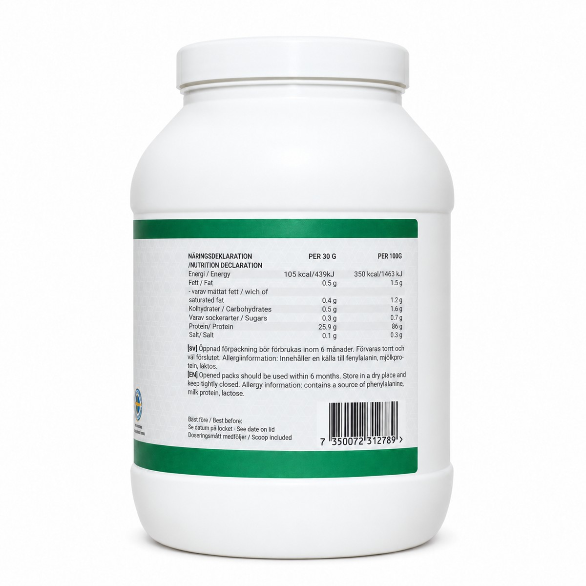 Swedish Powerfactory Whey Isolate Pear Bliss 900 g, baksida