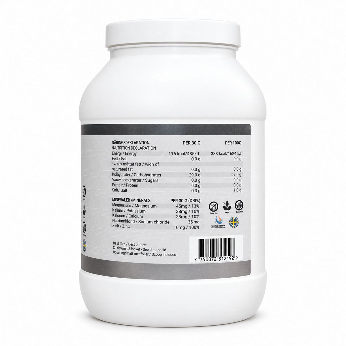 Swedish Powerfactory Cluster+ supercarb 900 g, baksida