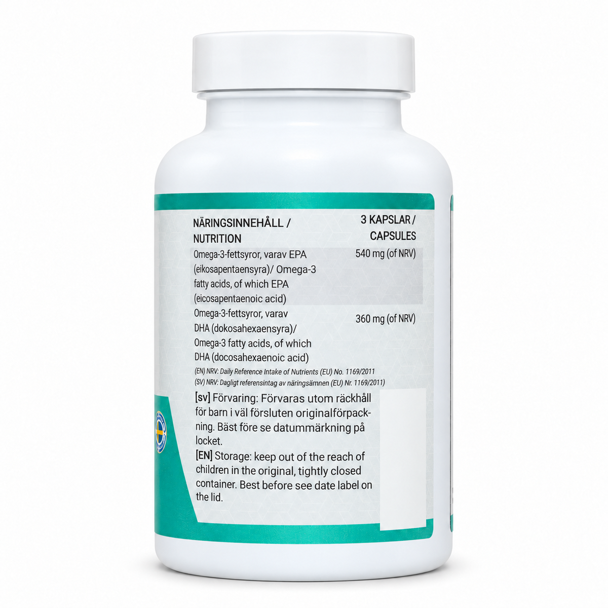 Swedish Powerfactory Omega3 90 kapslar, baksida