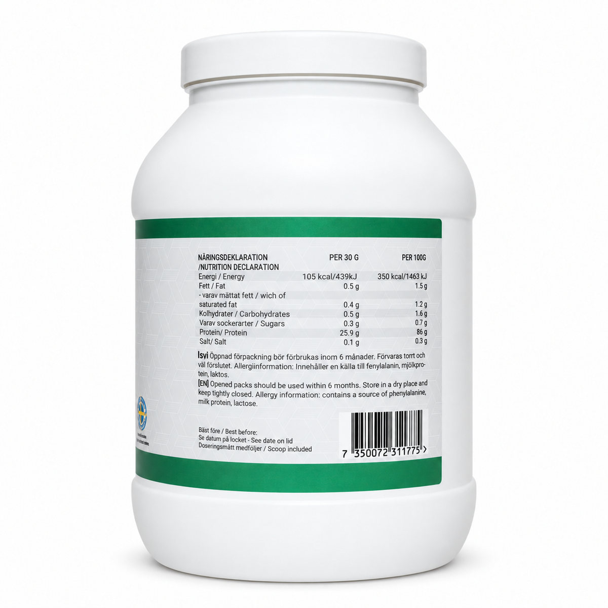 Swedish Powerfactory Whey Isolate Vanilla 900 g, baksida